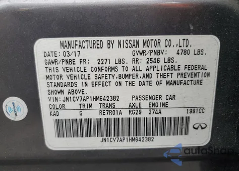 2017 Infiniti Q50 Base z USA, uszkodzony, nr VIN JN1CV7AP1HM642382